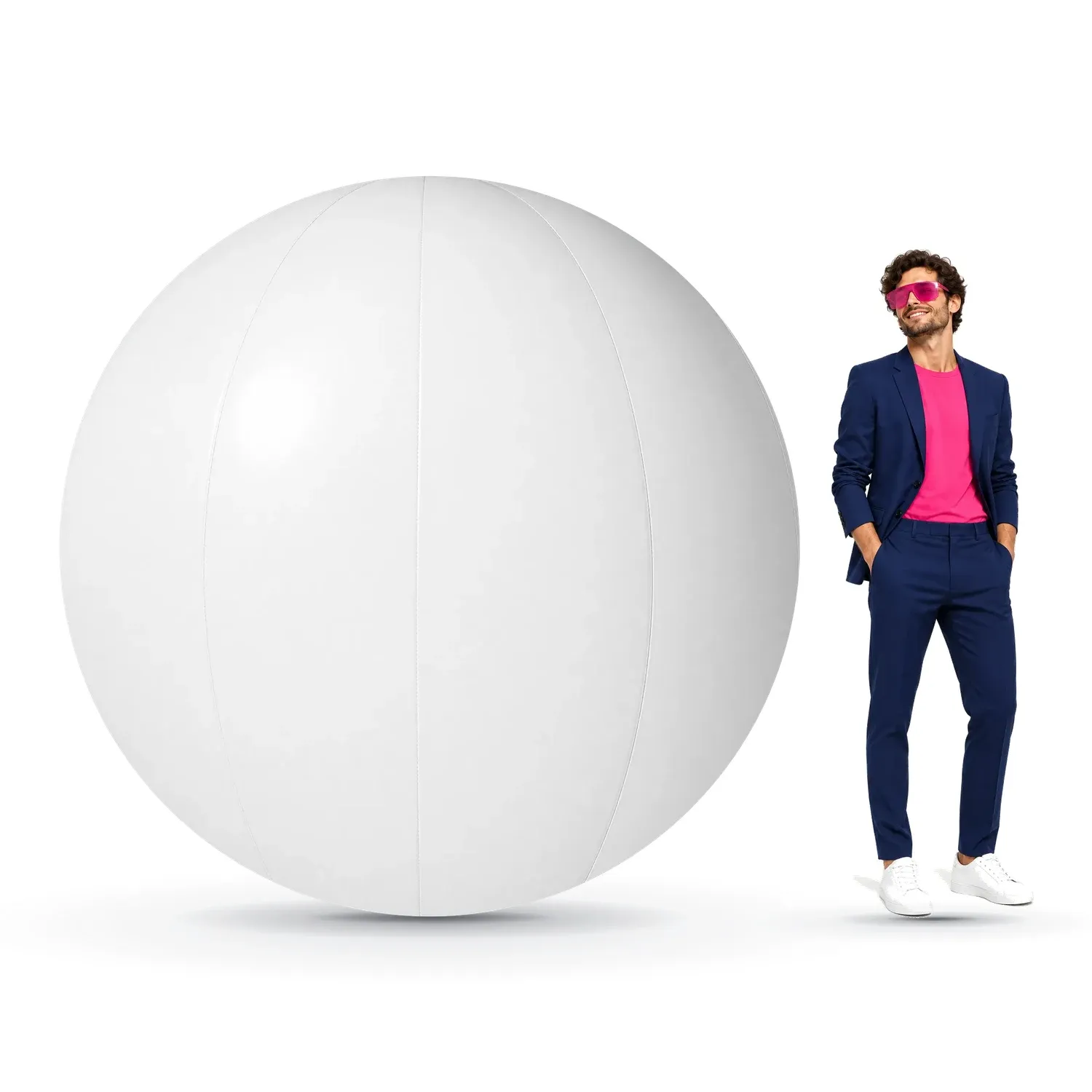 Werbekugel mit Druck 2m – maßstabsgetreue Visualisierung neben einer 170-180 cm großen Person