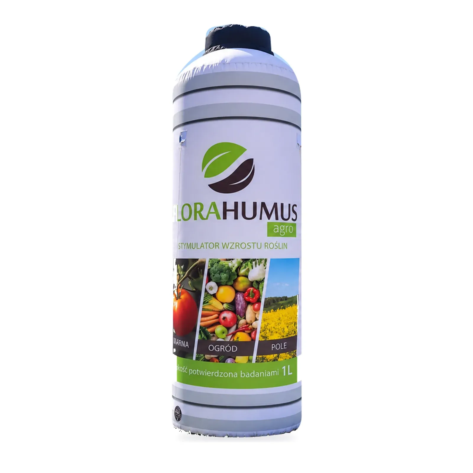 Aufblasbare Werbeflasche in Form einer Gartenmittel-Verpackung, vor weißem Hintergrund.