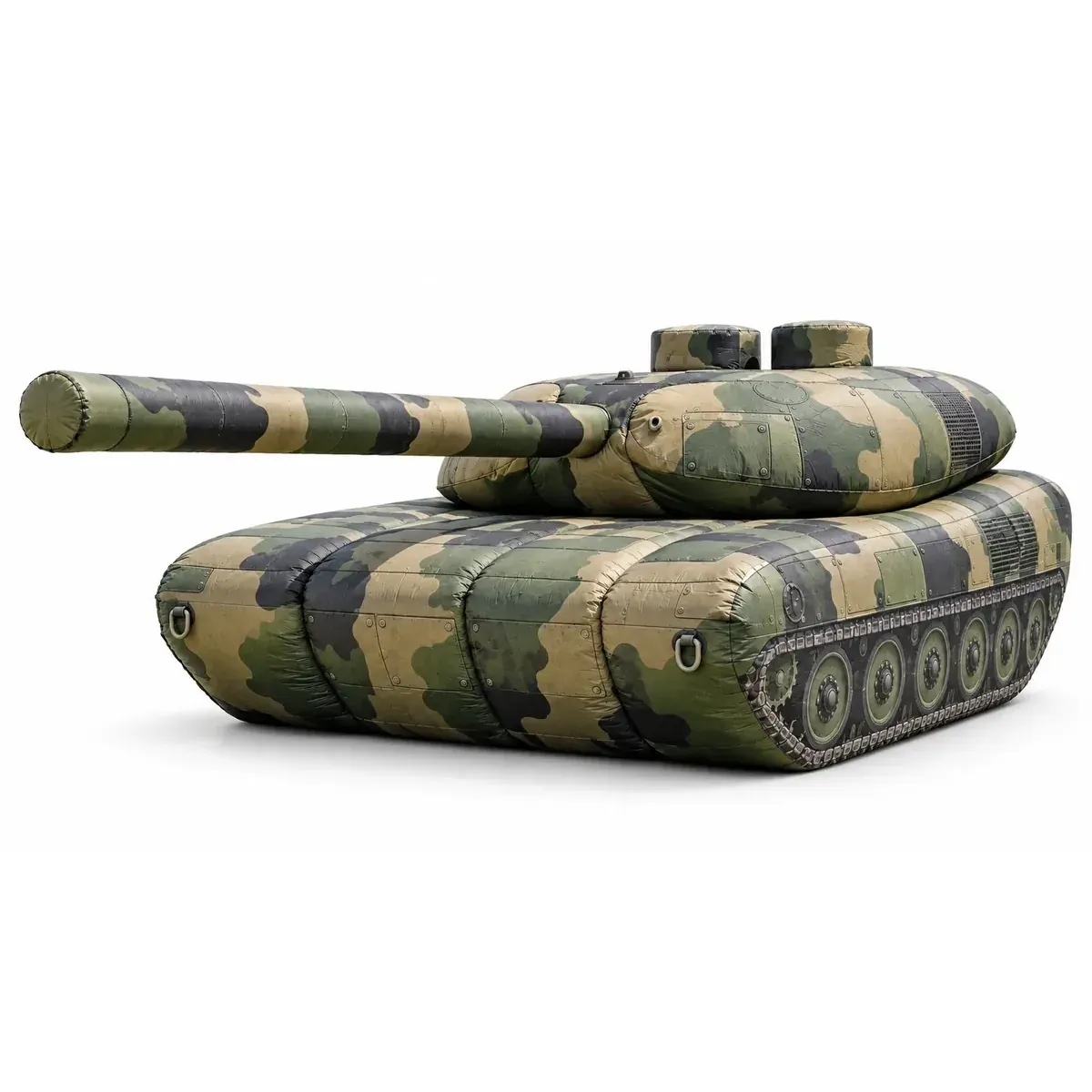 A 10 m inflatable tank mock-up in camouflage, on a white background.