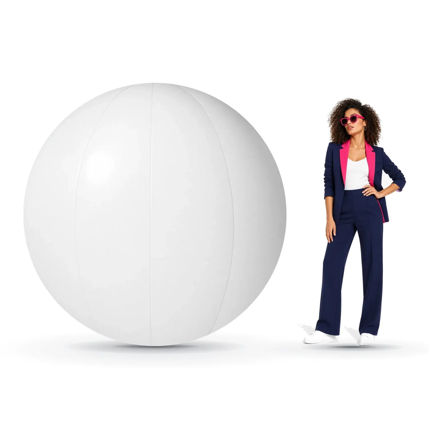 Werbekugel mit Druck 1,8m – maßstabsgetreue Visualisierung neben einer 170-180 cm großen Person