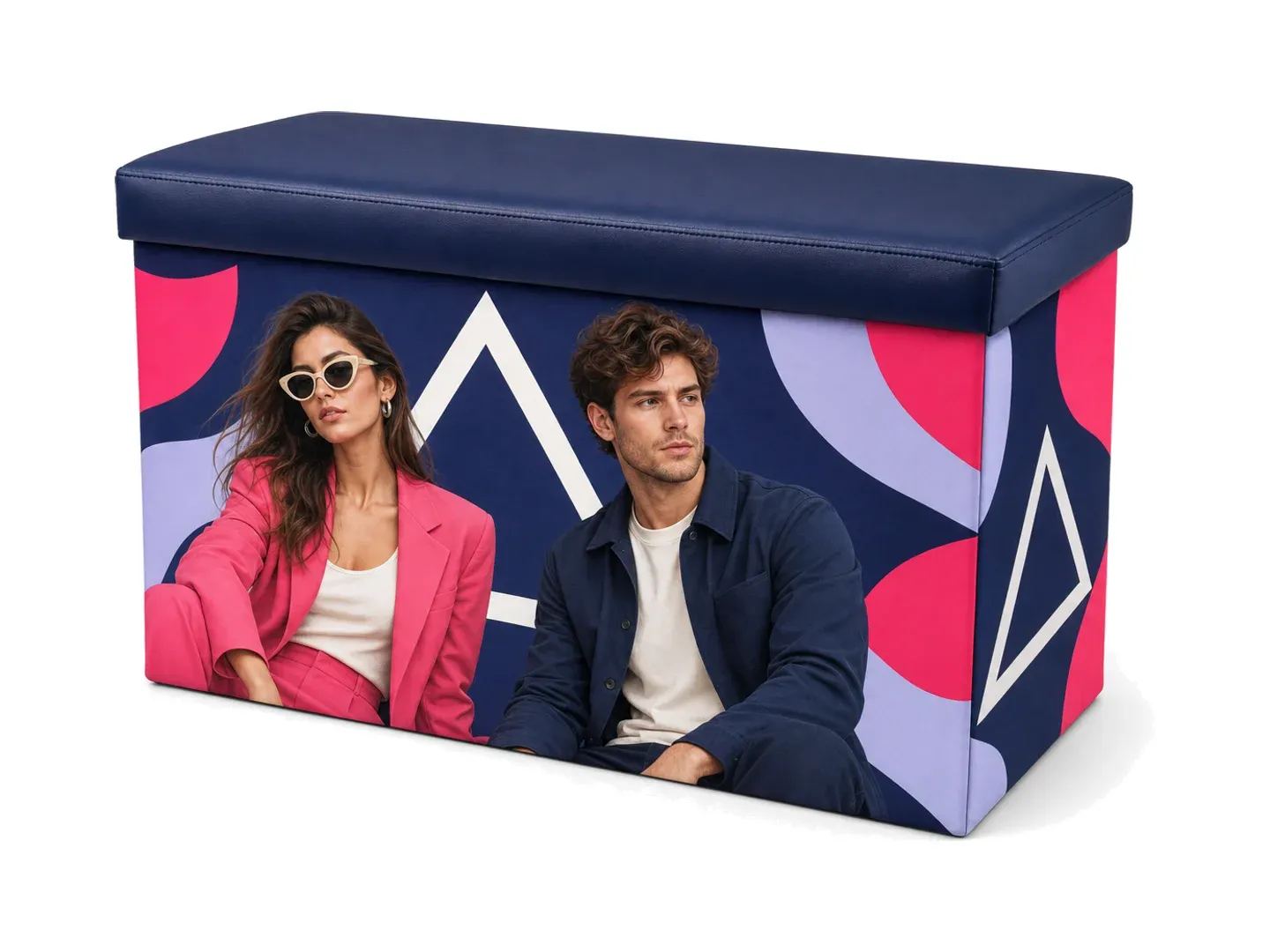 elongated Smart foldable storage bench with ARIO print