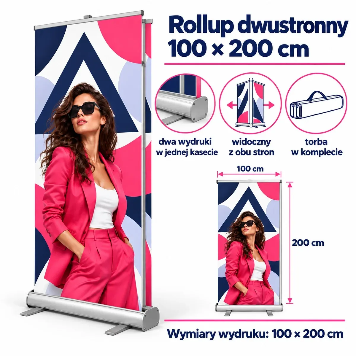 Roll-up double face 100×200 cm – fiche technique avec dimensions et équipement