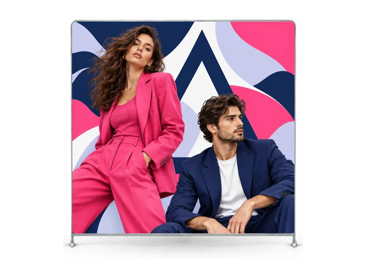 Rovná výstavní stěna 250×240 cm jednostranná s potiskem, na bílém pozadí