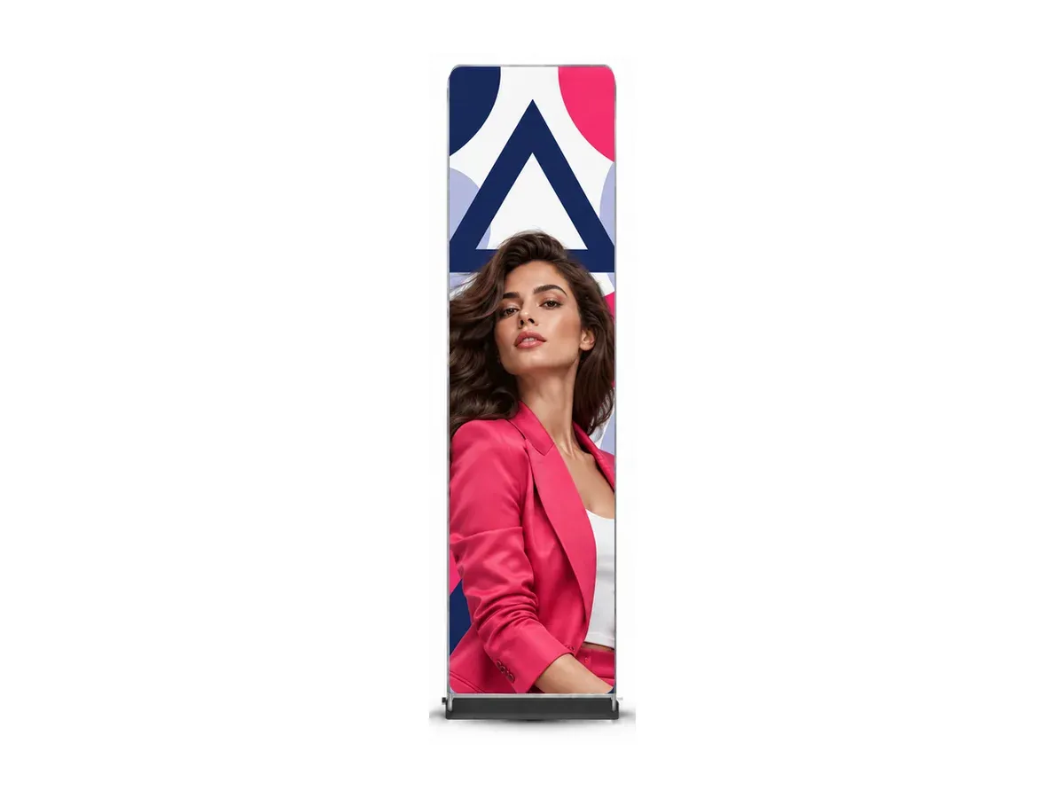 Doppelseitiger Textilstand 60×230 cm mit Druck, auf weißem Hintergrund
