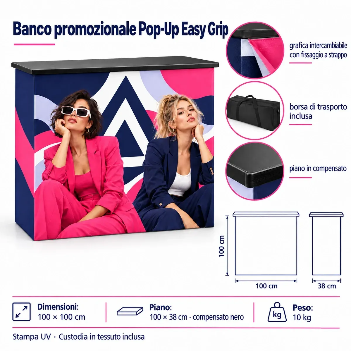 Banco Promozionale Pop-Up Easy Grip – scheda tecnica con dimensioni e dotazione