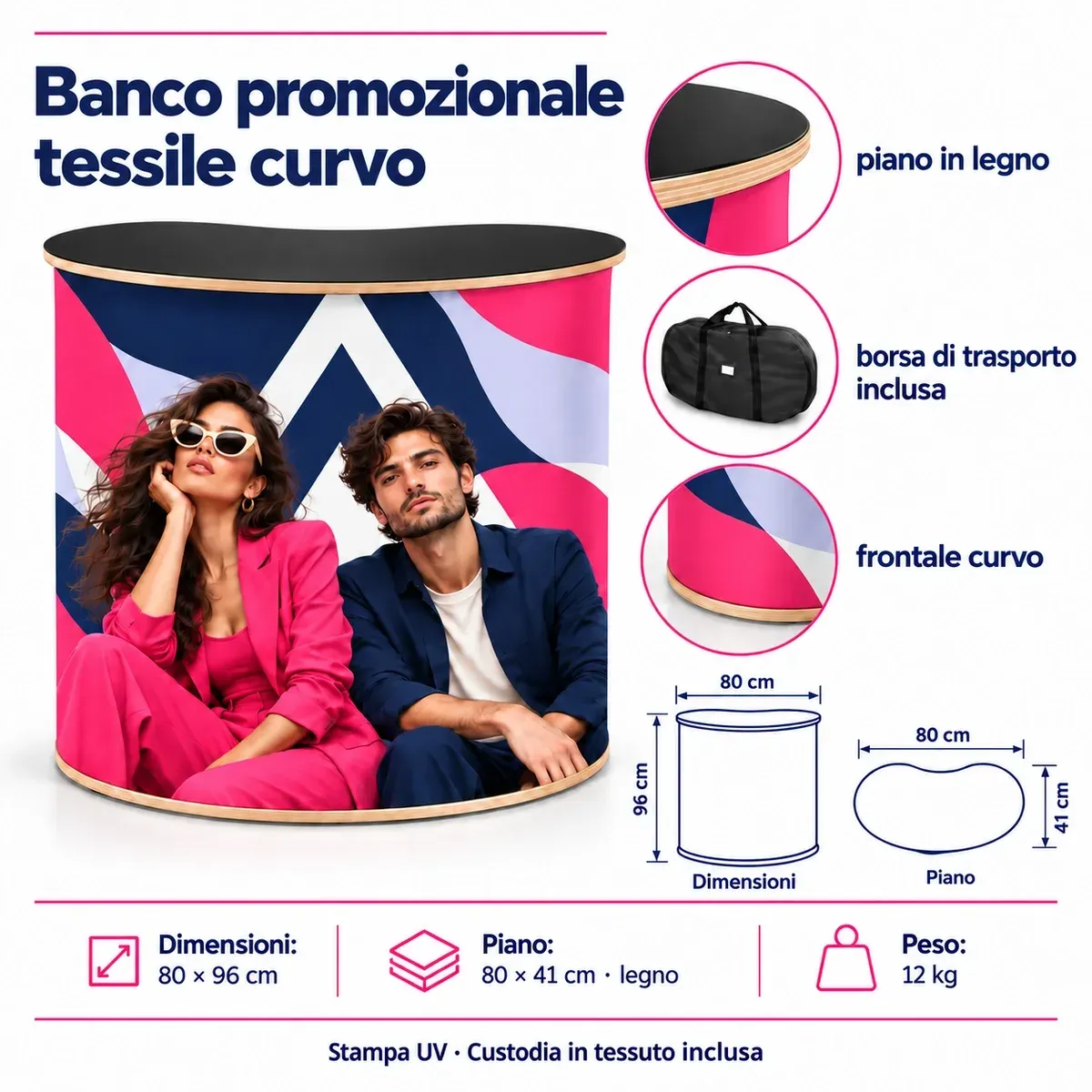 Banco Promozionale Tessile Arco – a Rene – scheda tecnica con dimensioni e dotazione