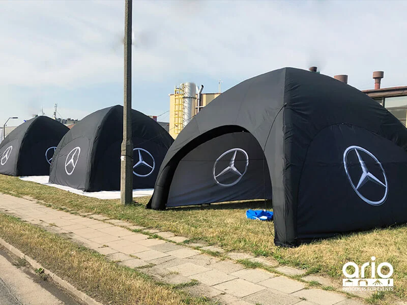 Namioty stałociśnieniowe reklaowe Mercedes-Benz seryjna produkcja i testy przed firmą seryjna produkcja namiotów stałociśnieniowych 5x5 Mercedes